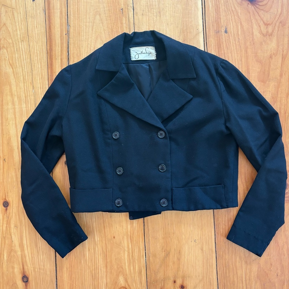 Vintage Cropped Black Blazer Tailored Jacket No Size Tag